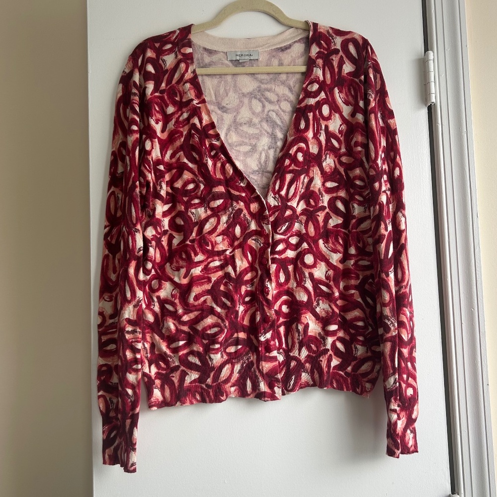 Target Merona Red Patterned Cardigan Sweater Size XL Long Sleeve V Neck